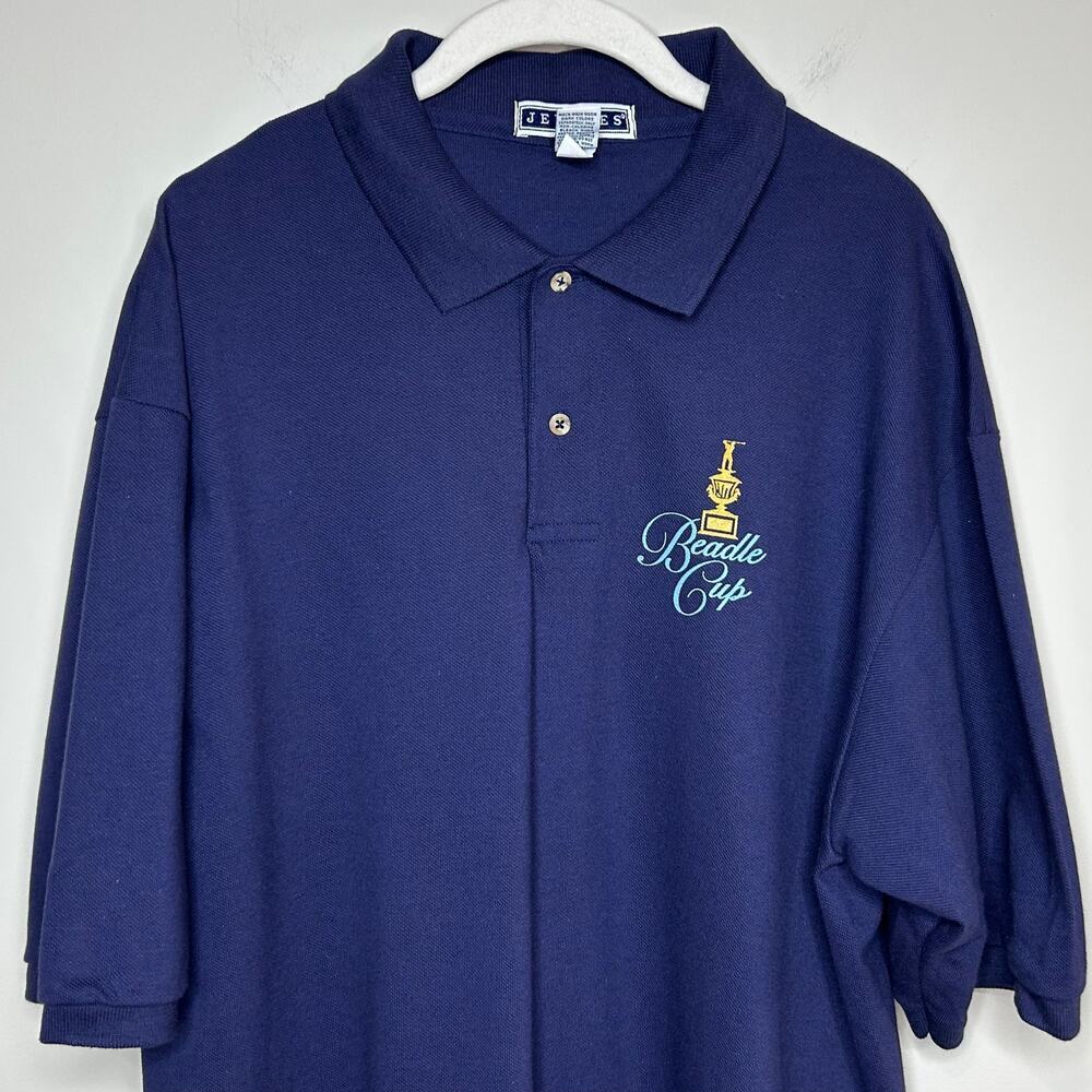 Beadle Cup Blue Polo Shirt Size L Jerzees Golf - Picture 2 of 9